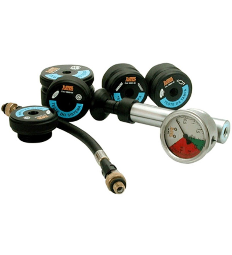 Conjunto para teste do sistema de arrefecimento (radiador e tampa) de automóveis. RAVEN 109651